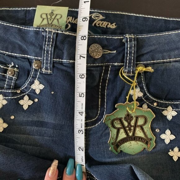 🎀HP🎀 Request Jeans Skinny Distressed Faded Jeans White Flowers & Stitching 9 - Picture 4 of 10